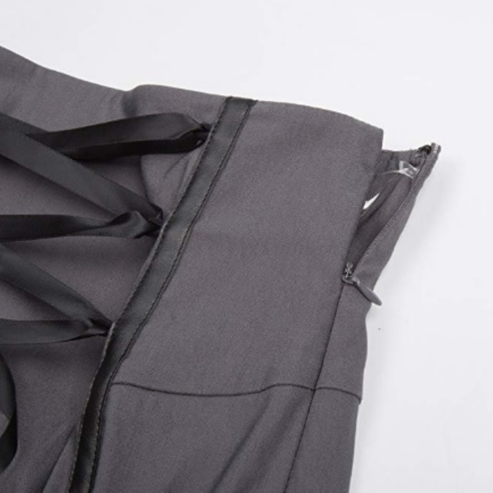 Gray Steampunk High Waist Victorian Mermaid Skirt - Picture 5 of 7